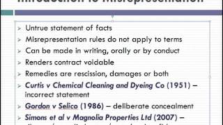 Misrepresentation Lecture 1 of 4 [upl. by Eyahsal]